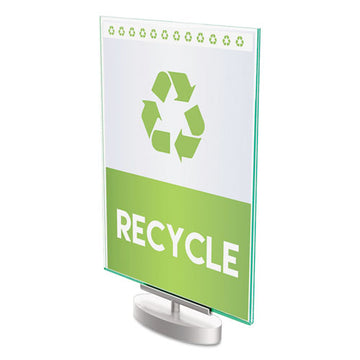 deflecto® Superior Image Swivel Sign Holder W-green Edge, 8 1-2 X 11 Insert, Silver Base freeshipping - TVN Wholesale